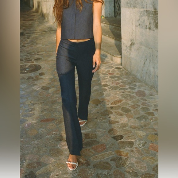 Zara flare denim pants size L - Picture 1 of 3